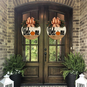 Pumpkin Bow Wooden Round Welcome Door hanger