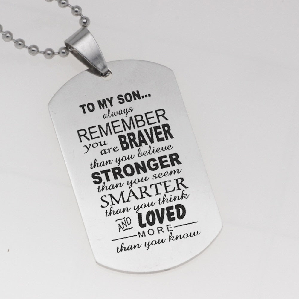 New TO MY SON Military Army Style Stainless Steel Pendant Men's Necklace