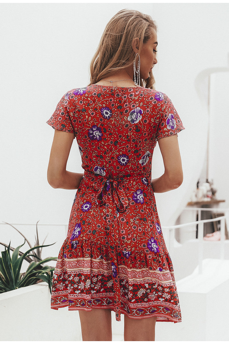 Simplee Bohemian floral mini summer dress