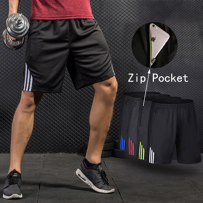 Men Running Shorts , Stripe Zip Pocket