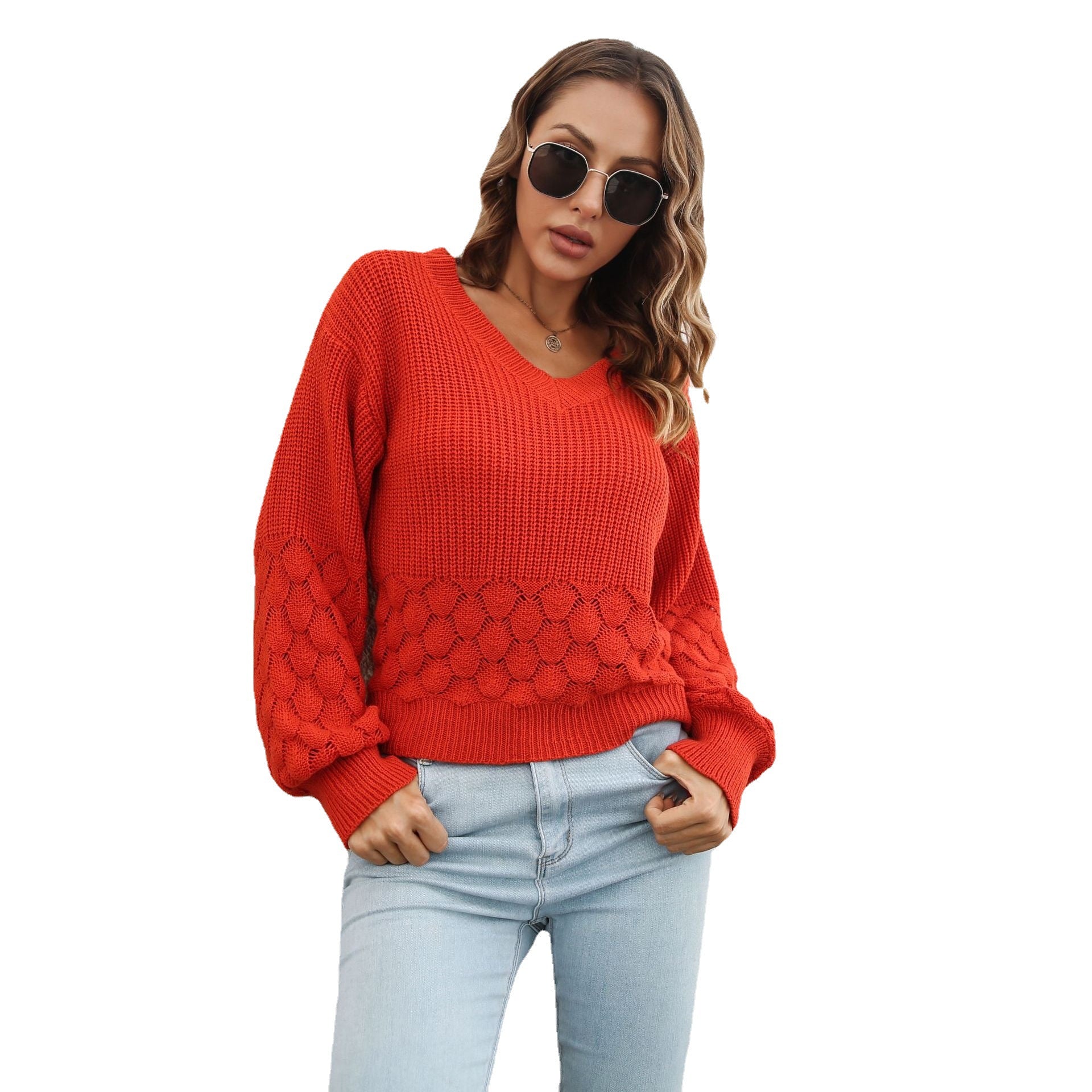 Feather Lantern Sleeve Knitted Sweater