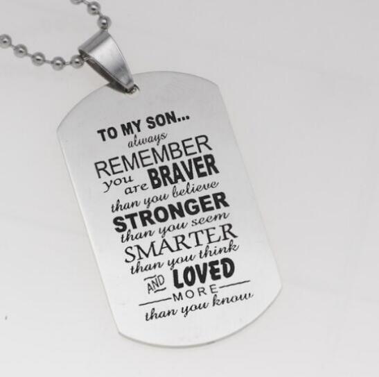 New TO MY SON Military Army Style Stainless Steel Pendant Men's Necklace