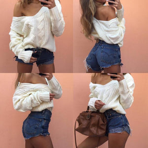 Long Sleeve Deep V Neck Sweater