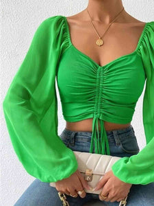 Drawstring Sweetheart Neck Cropped Top