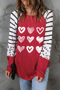 Heart Striped Raglan Sleeve T-Shirt