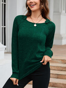 Texture Round Neck Long Sleeve Knit Top