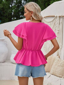 Ruffled V-Neck Peplum Blouse